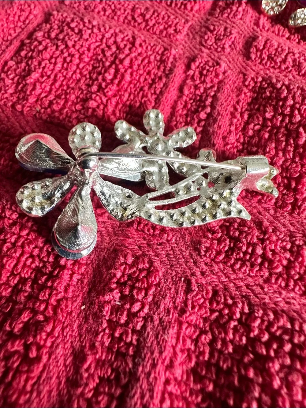Source Unknown Blue and Clear Crystal Floral Brooch